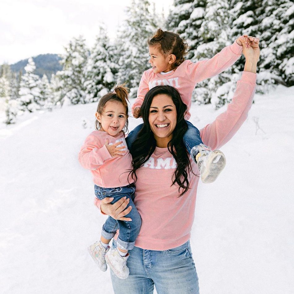 Pink & Grey Letter Print Sweatshirts for Mom and Me Pink