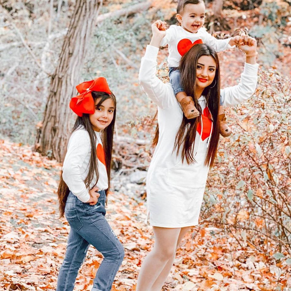 Mosaic Bestie Heart Pattern Matching Sweatshirts Mini Dresses White