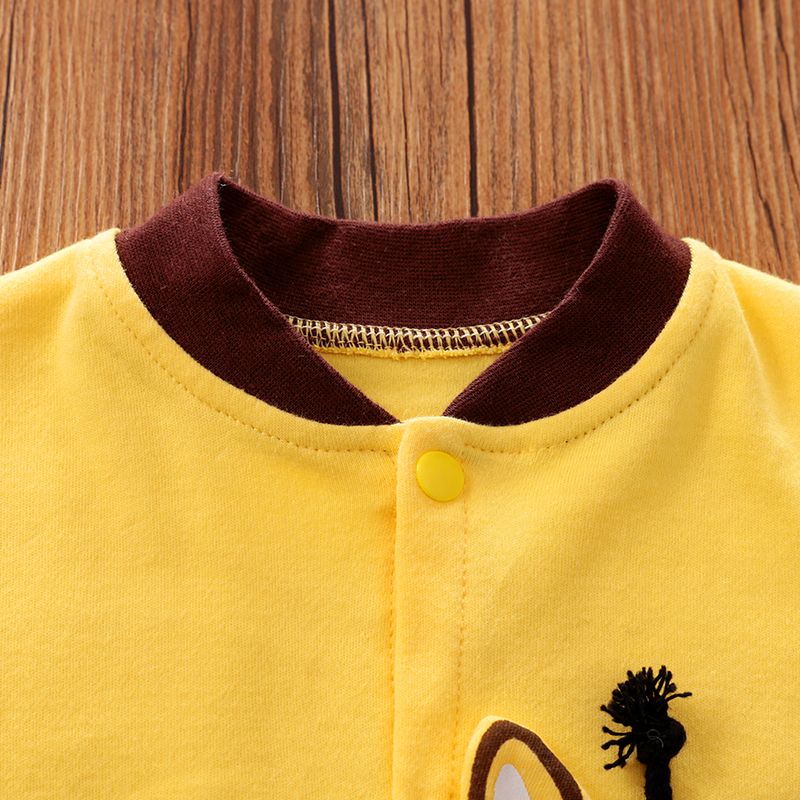 100% Cotton Giraffe Print Long-sleeve Yellow Baby Jumpsuit Orange big image 3