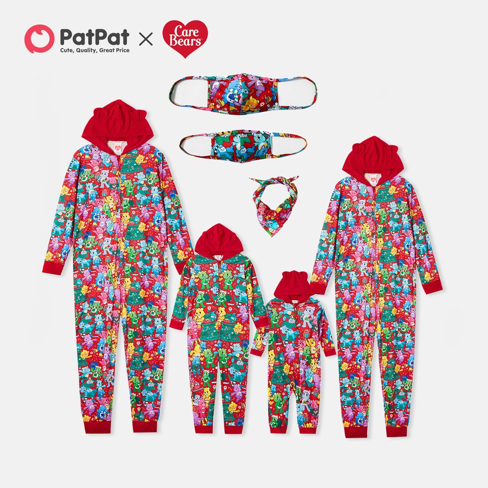 Care Bears Family Matching Pajamas Onesies and Washable Mask(Flame Resistant) Color block