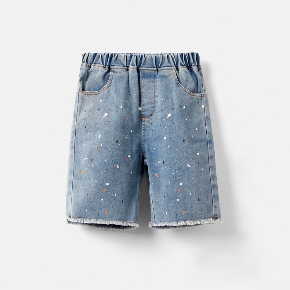 Trendy Kid Boy Splash Print Jeans Shorts Blue