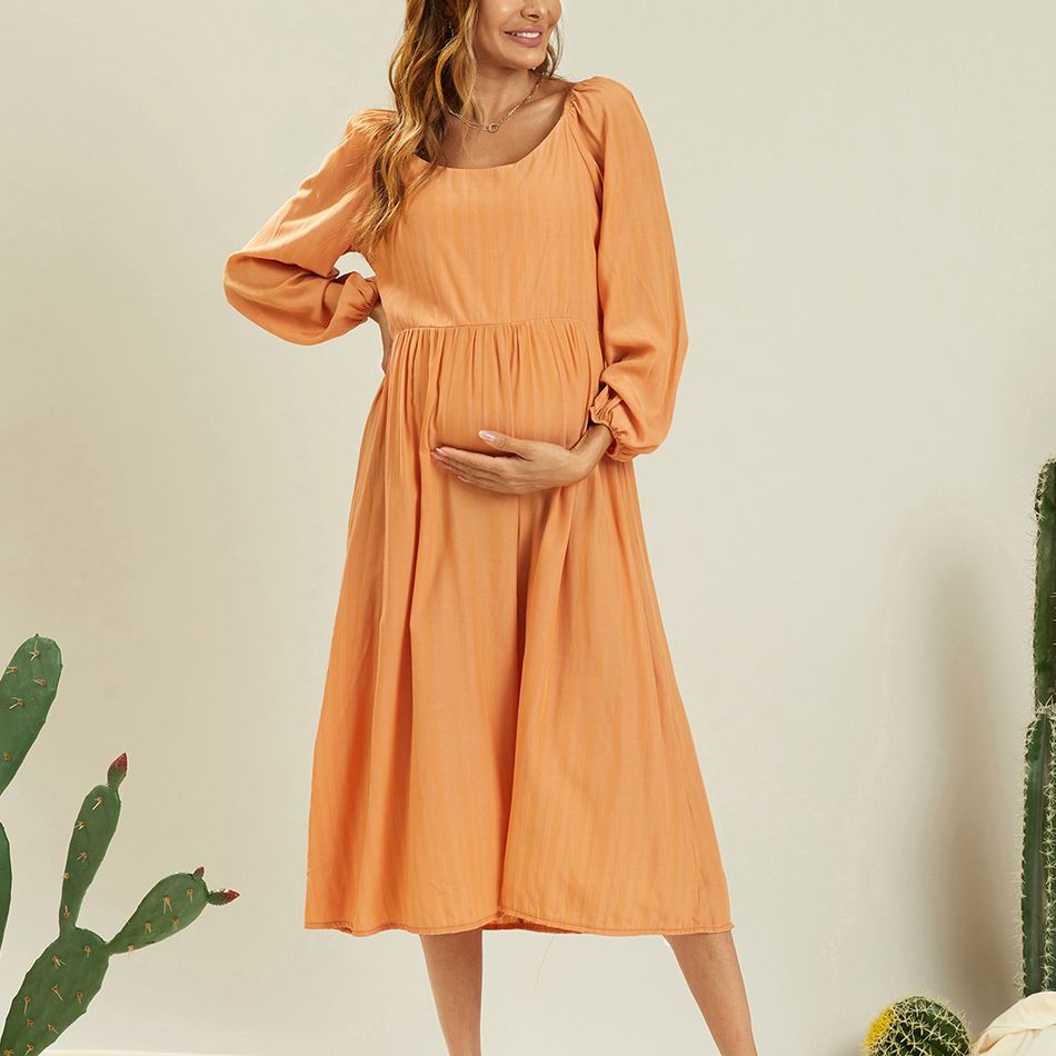 Maternity casual Print Square neck Tunic Long-sleeve Dress Orange