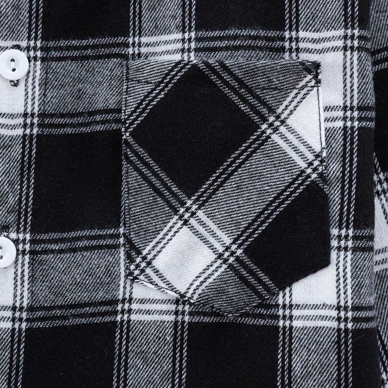 زر طفل صبي أسفل قميص كلاسيكي منقوشة طويلة الأكمام مع جيب (متعدد الألوان متوفرة) أسود big image 3