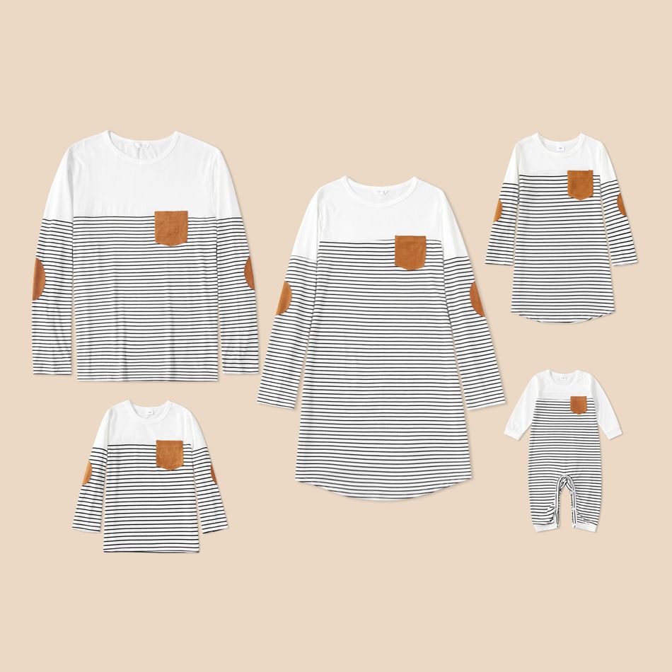 Stripe Series Family Matching Sets(Long Sleeve Dresses for Mommy and Girl） White