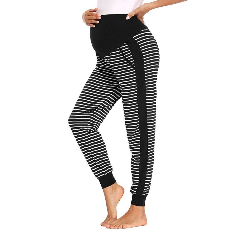 Stripe Splice Maternity Casual Pants Black/White