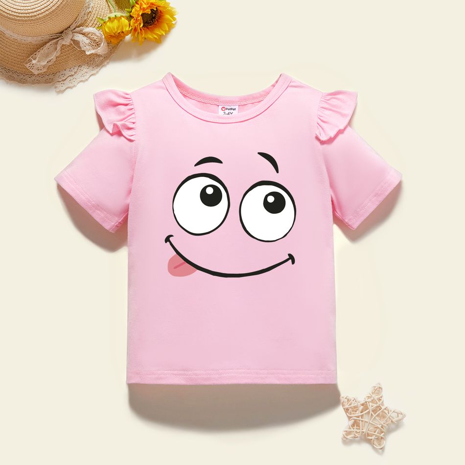 Toddler Girl Graphic Smiley Print Ruffled Short-sleeve Tee Light Pink