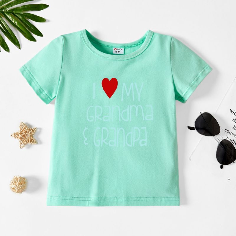 Toddler Graphic Letter and Heart Print Short-sleeve Tee Light Green