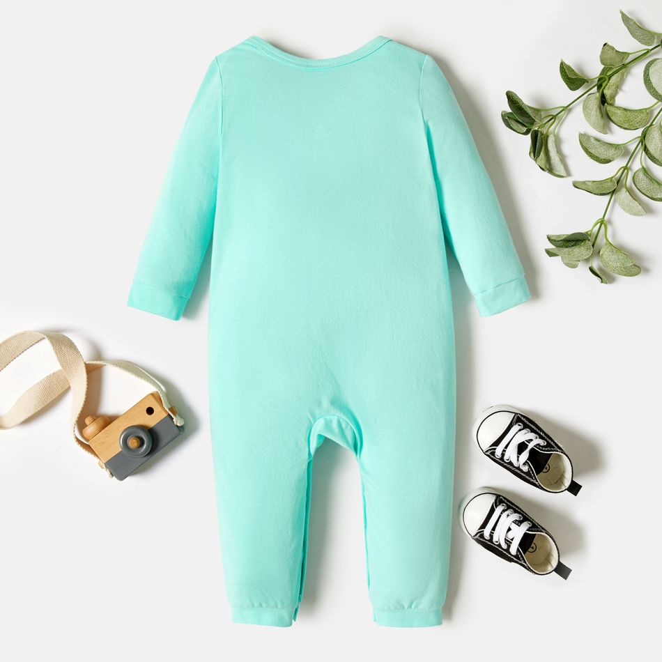 Baby Boy/Girl 95% Cotton Long-sleeve Solid Jumpsuit Light Green big image 2