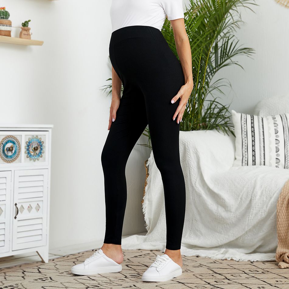 Solid Color Wideband Waist Maternity Leggings Black big image 4