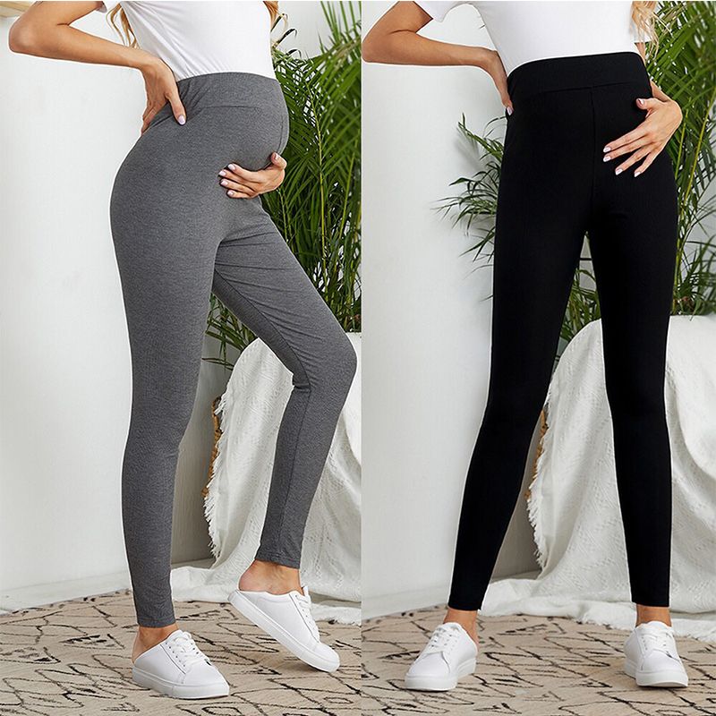 Solid Color Wideband Waist Maternity Leggings Black big image 2