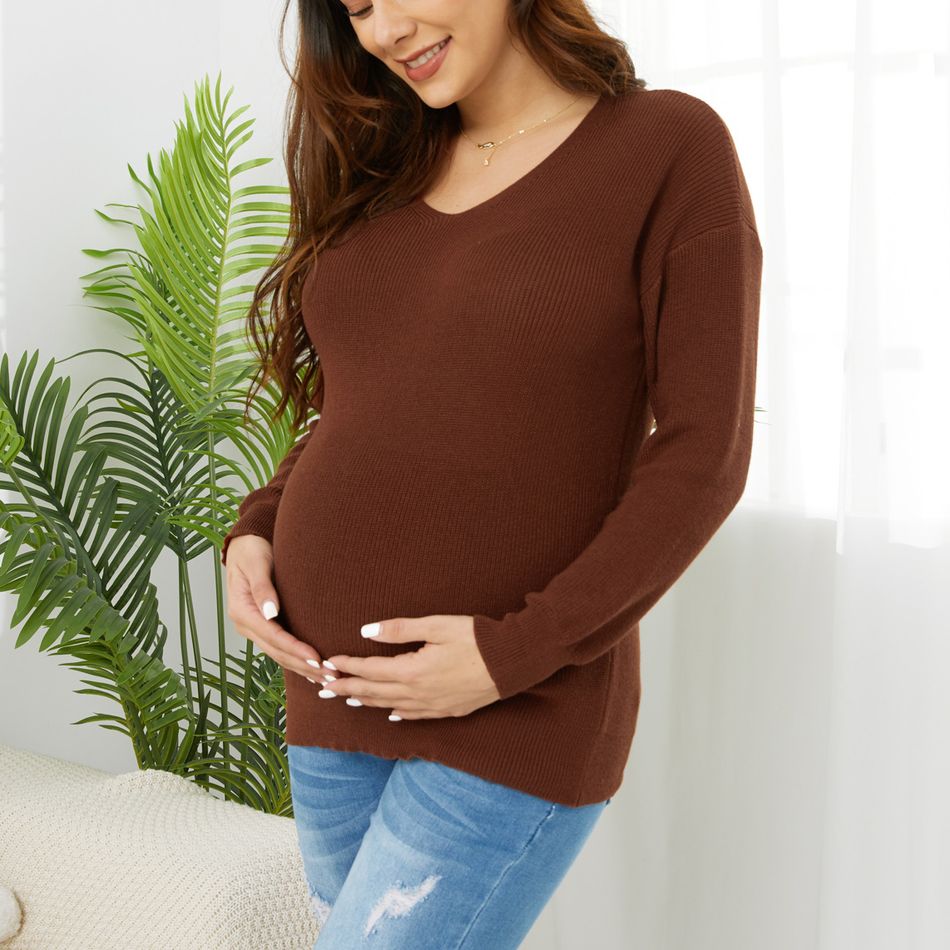 Maternity V Neck Long-sleeve Brown Sweater Brown