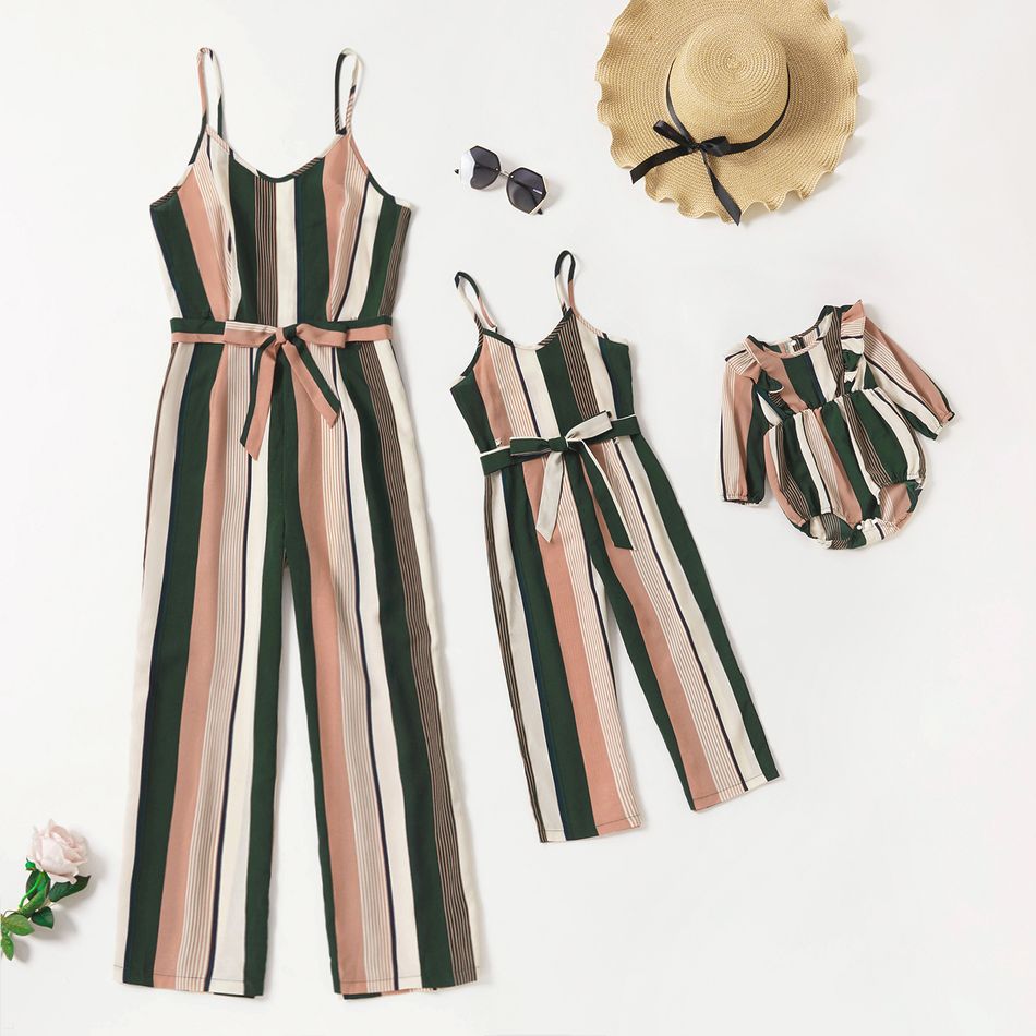 Stripe Print Sleeveless Spaghetti Strap Jumpsuit for Mom and Me Multi-color