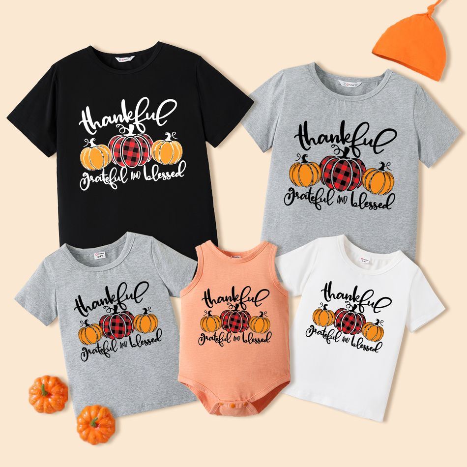 Halloween Pumpkin and Letter Print 95% Cotton Short-sleeve Family Matching T-shirts Multi-color