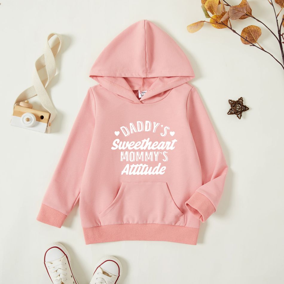 Toddler Graphic Letter and Heart Print Long-sleeve Hooded Pullover Pink