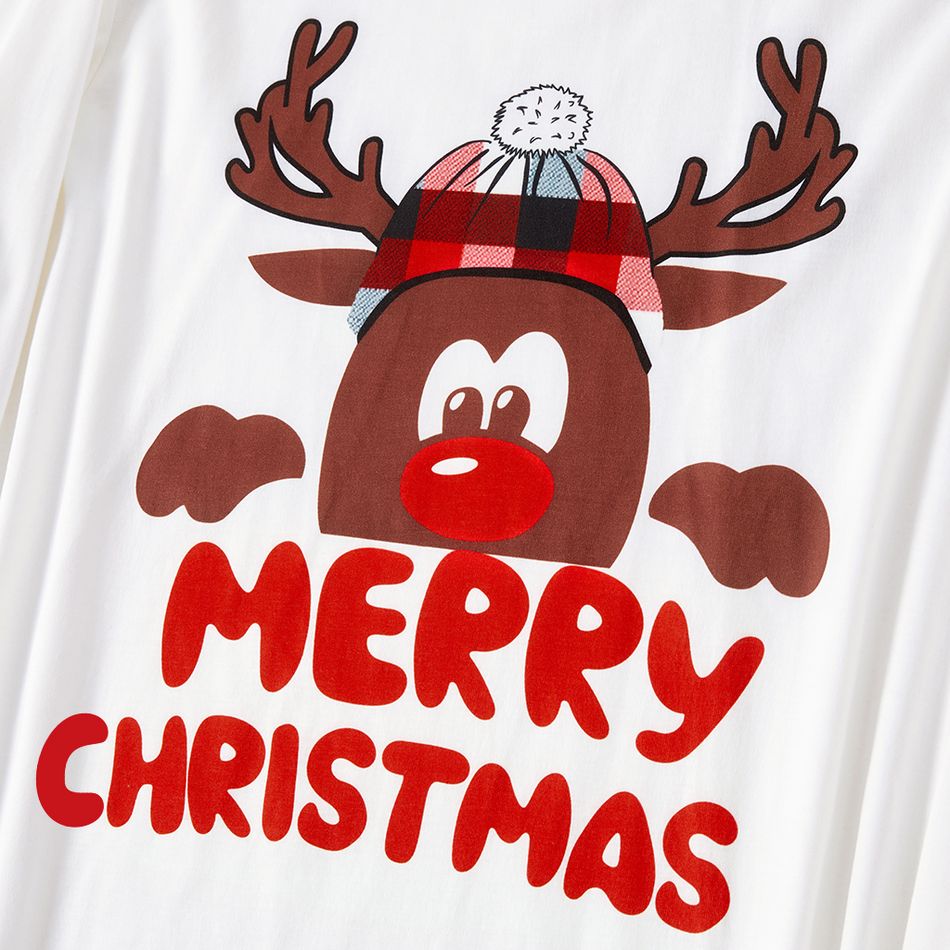 Merry Christmas Deer Letter and Plaid Print Family Matching Long-sleeve Pajamas Sets (Flame Resistant) Red/White big image 7