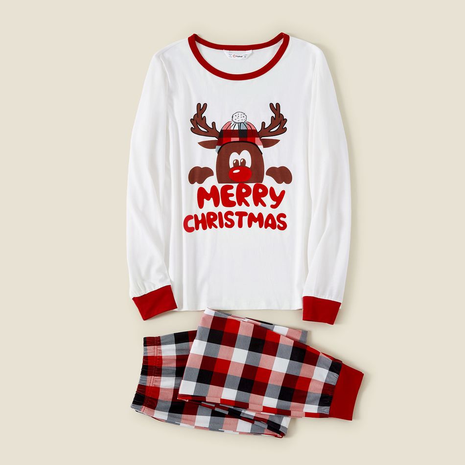Merry Christmas Deer Letter and Plaid Print Family Matching Long-sleeve Pajamas Sets (Flame Resistant) Red/White big image 9