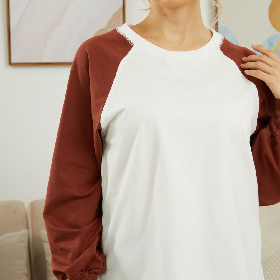 Color Block  Round Neck Long-sleeve Pullover White