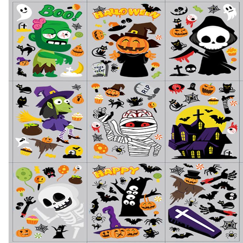 Halloween Window Clings Decals Decorations, Pumpkin Spider Bat Ghost Witch Window Stickers Glass Decals for Halloween Party Windows Glass Walls Decorations Multi-color