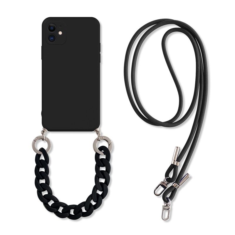 iPhone Case with Chain, Soft TPU Bumper Protective-Necklace Style iPhone Case with Strap for iPhone 7/7 Plus/11/11 Pro/11 Pro Max/12/12 Pro/12 Pro Max/12 Mini/X/XS Max/XR Black