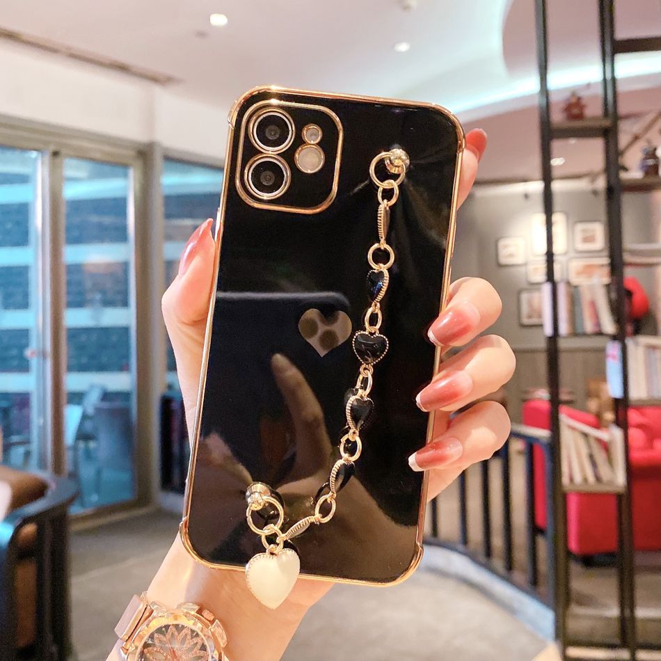 iPhone Case, Soft TPU Protective Case with Love Heart Wristband Chain Cute Pretty Protective Cover for iPhone 7/7 Plus/11/11 Pro/11 Pro Max/12/12 Pro/12 Pro Max/12 Mini/X/XS Max/XR Black