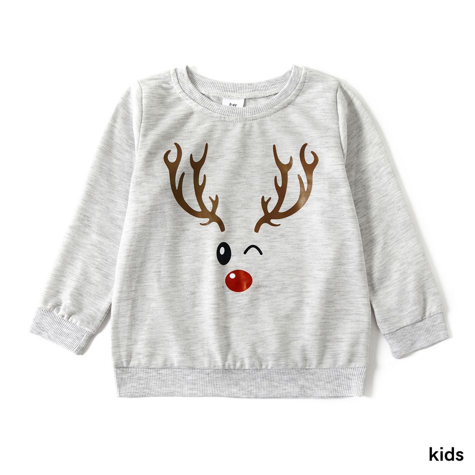 Look de família Natal Manga comprida Conjuntos de roupa para a família Tops Cinzento Claro big image 4