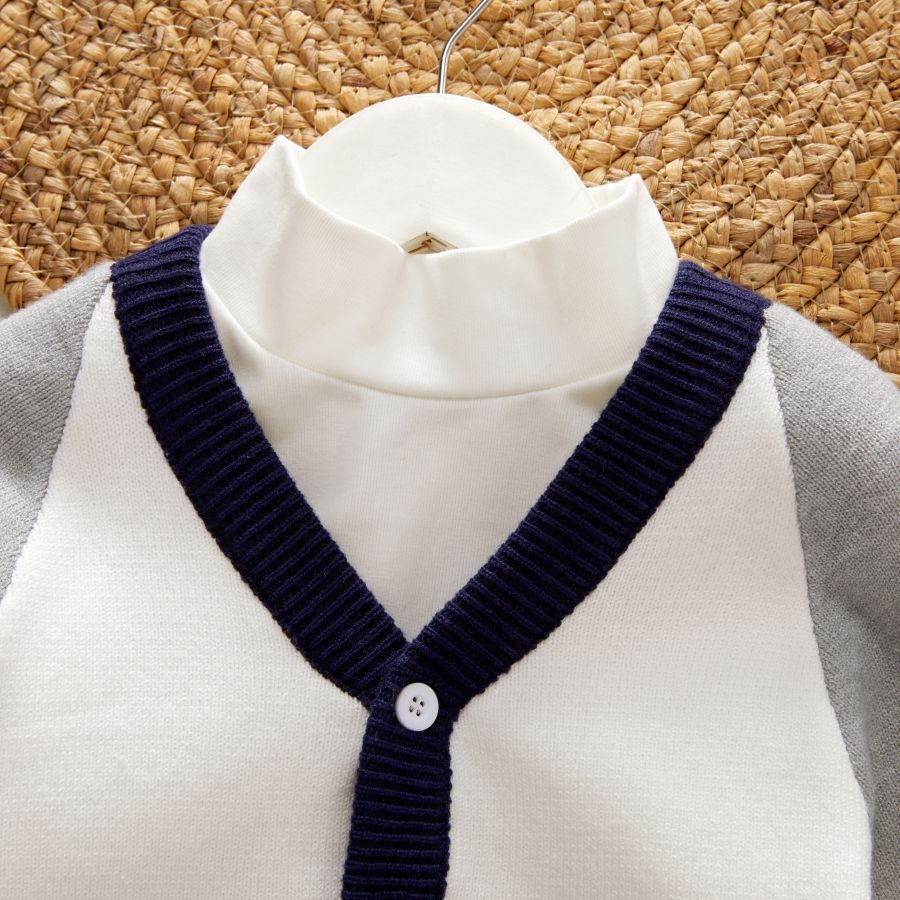 Toddler Boy Colorblock Button Design Sweater Cardigan Light Grey big image 3