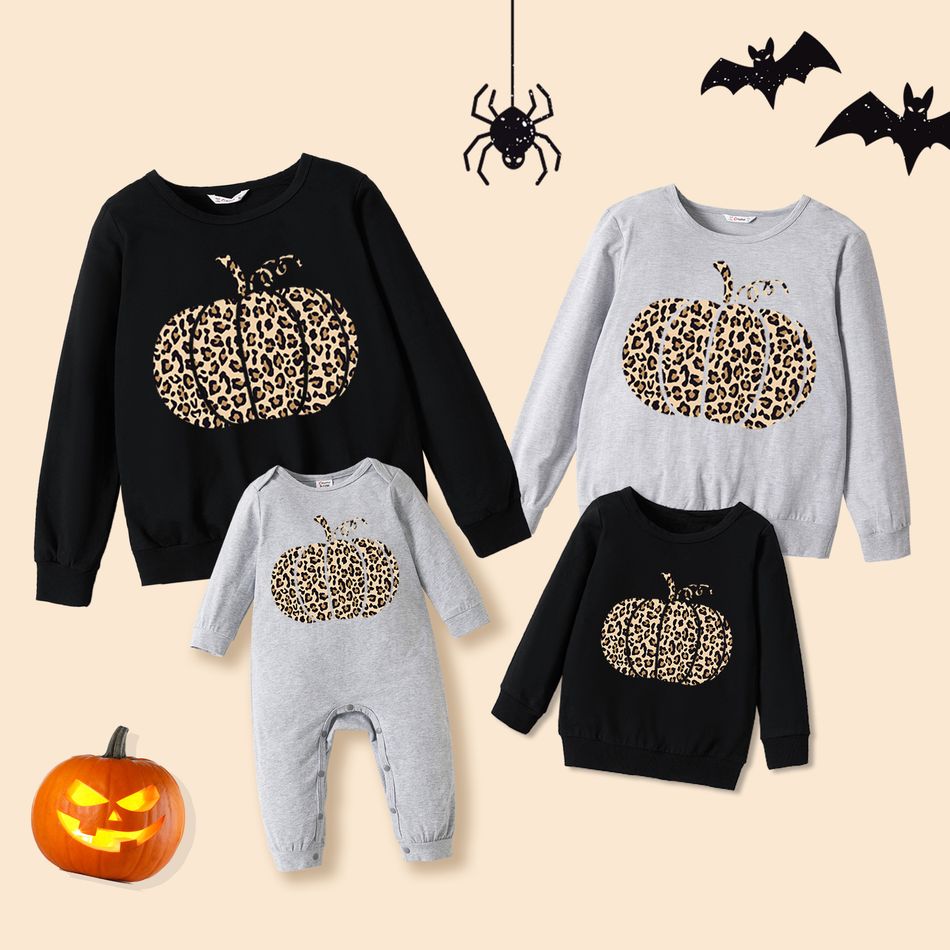 100% Cotton Halloween Leopard Pumpkin Print Family Matching Long-sleeve Sweatshirts Multi-color