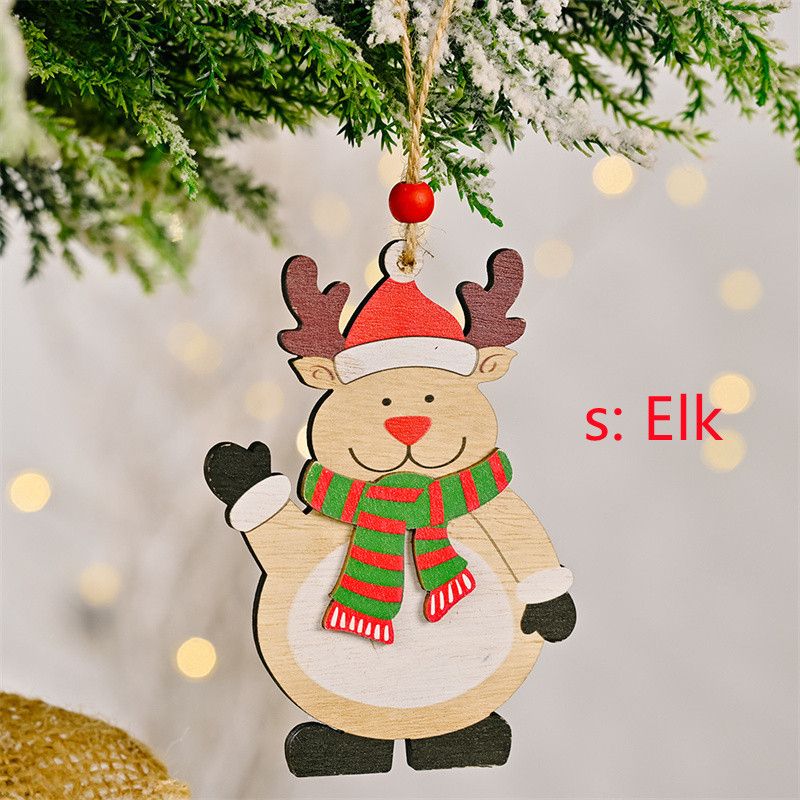 Christmas Pendant, Wooden Elk Santa Claus Snowman Pendant Christmas Tree Pendant Decoration Multi-color