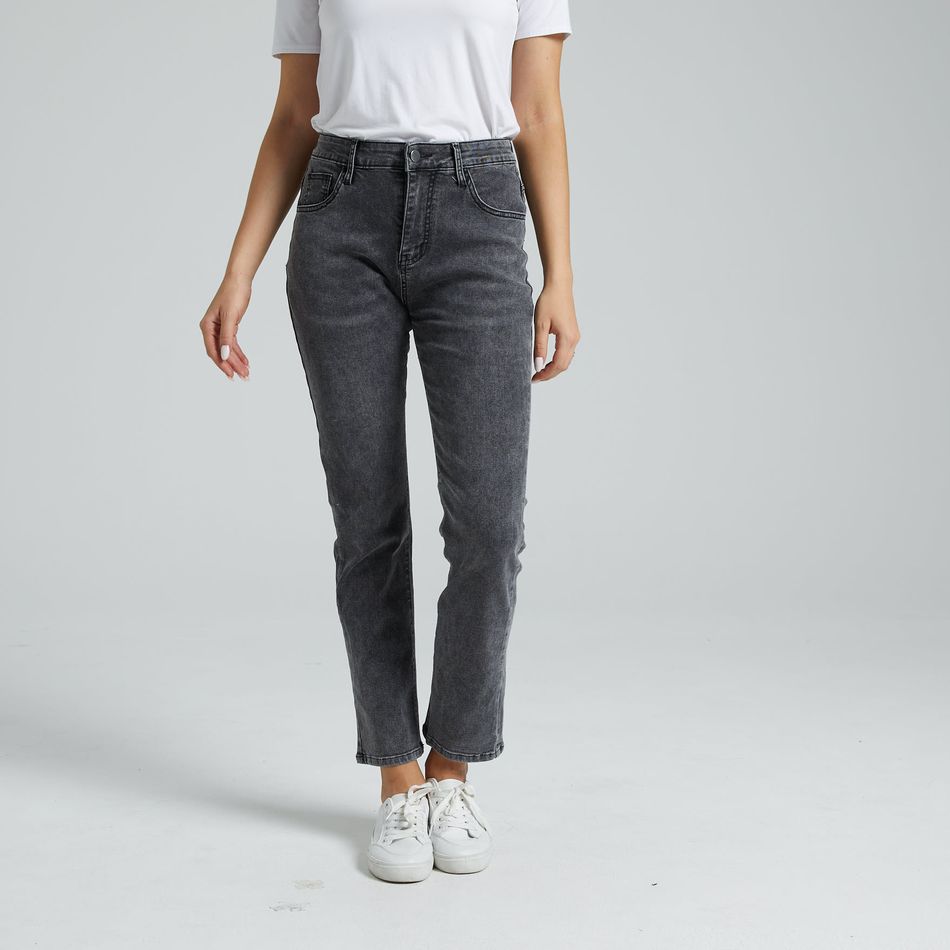 jeans de cintura alta cinza com perna reta e folgada Cinzento big image 2