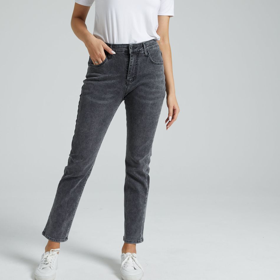 jeans de cintura alta cinza com perna reta e folgada Cinzento big image 3