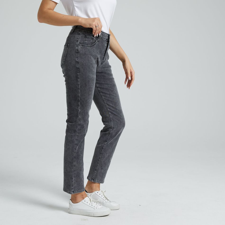 jeans de cintura alta cinza com perna reta e folgada Cinzento big image 4