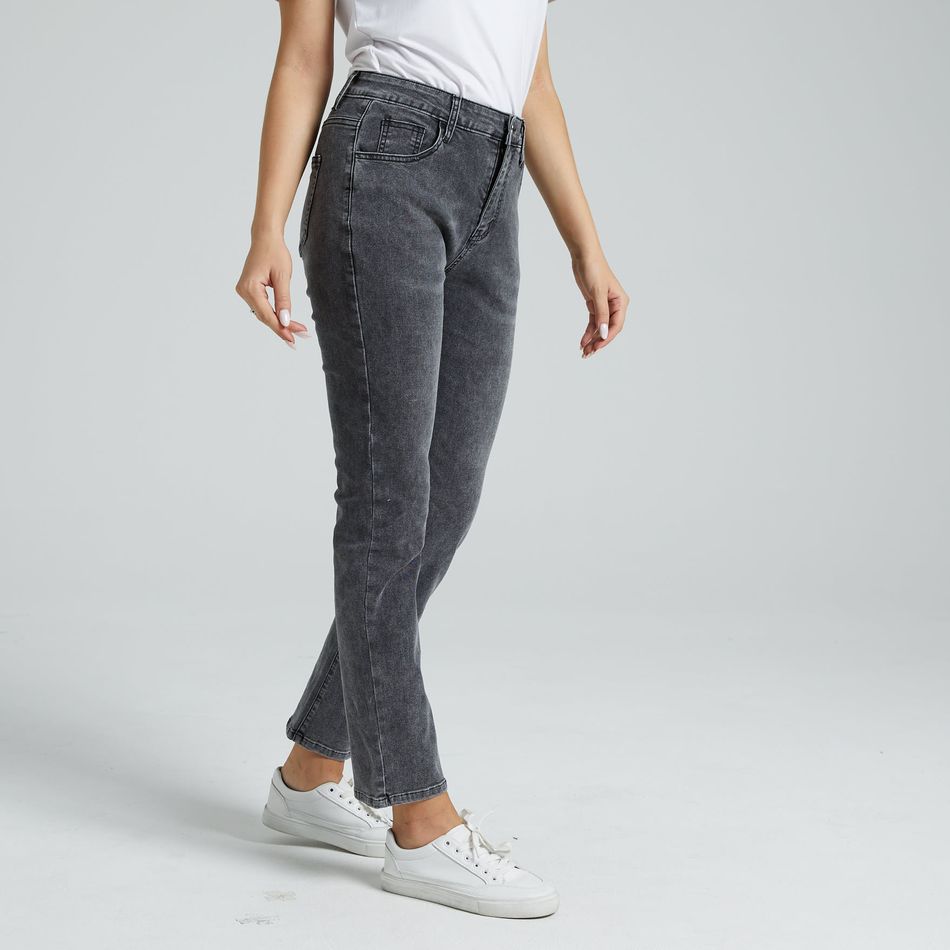 jeans de cintura alta cinza com perna reta e folgada Cinzento big image 5