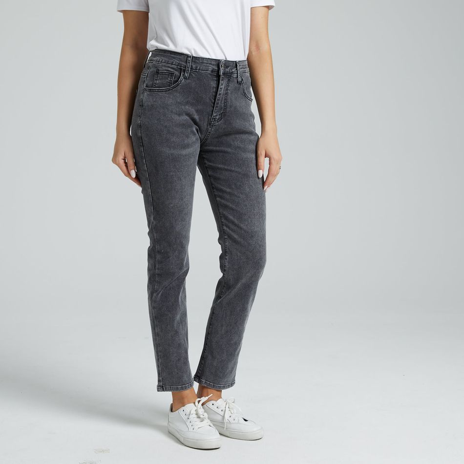 jeans de cintura alta cinza com perna reta e folgada Cinzento big image 6