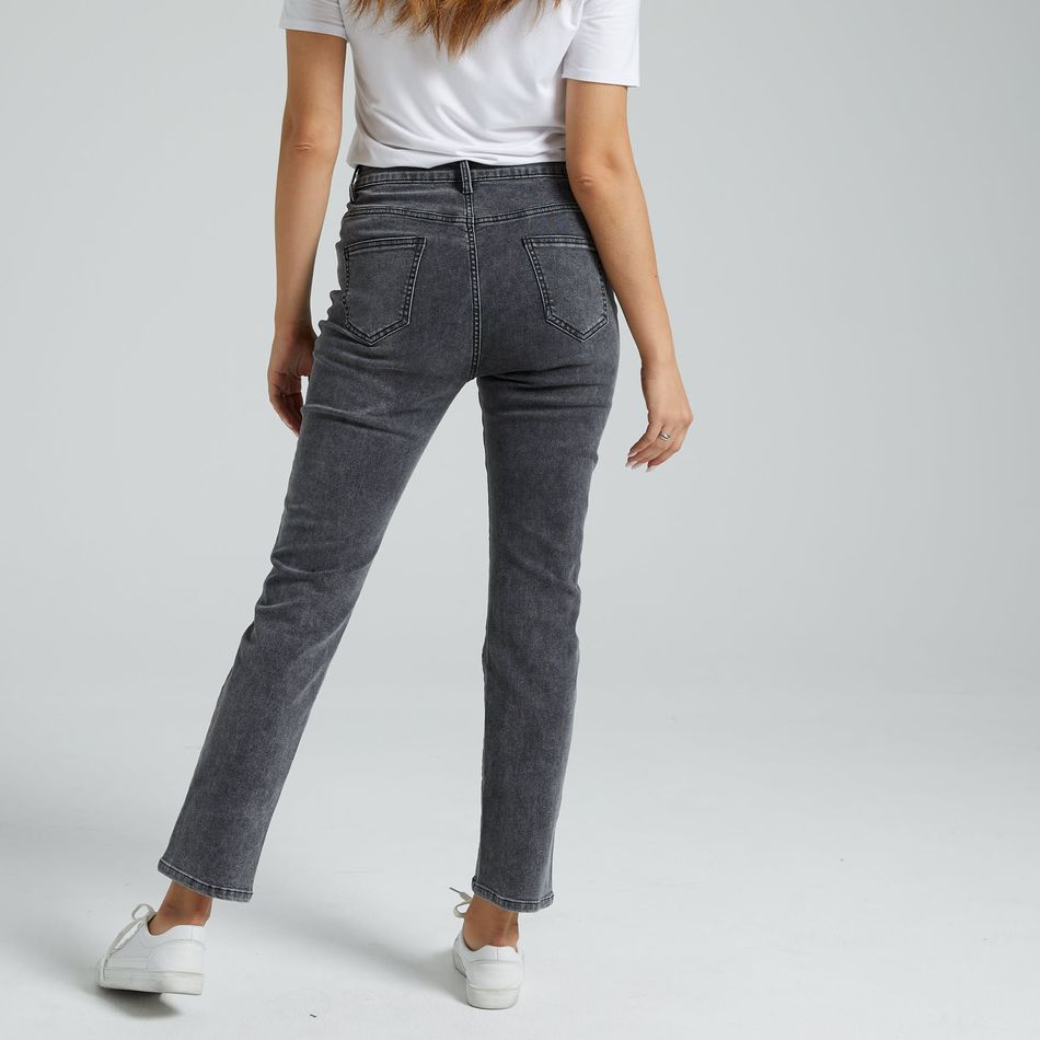 jeans de cintura alta cinza com perna reta e folgada Cinzento big image 7