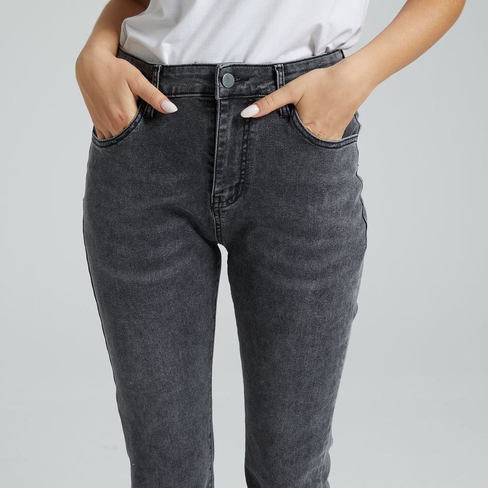 jeans de cintura alta cinza com perna reta e folgada Cinzento big image 9
