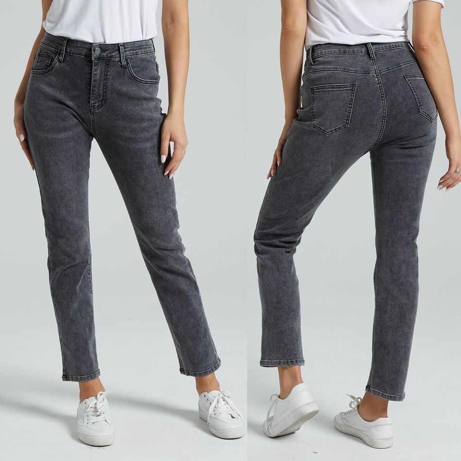 jeans de cintura alta cinza com perna reta e folgada Cinzento big image 10