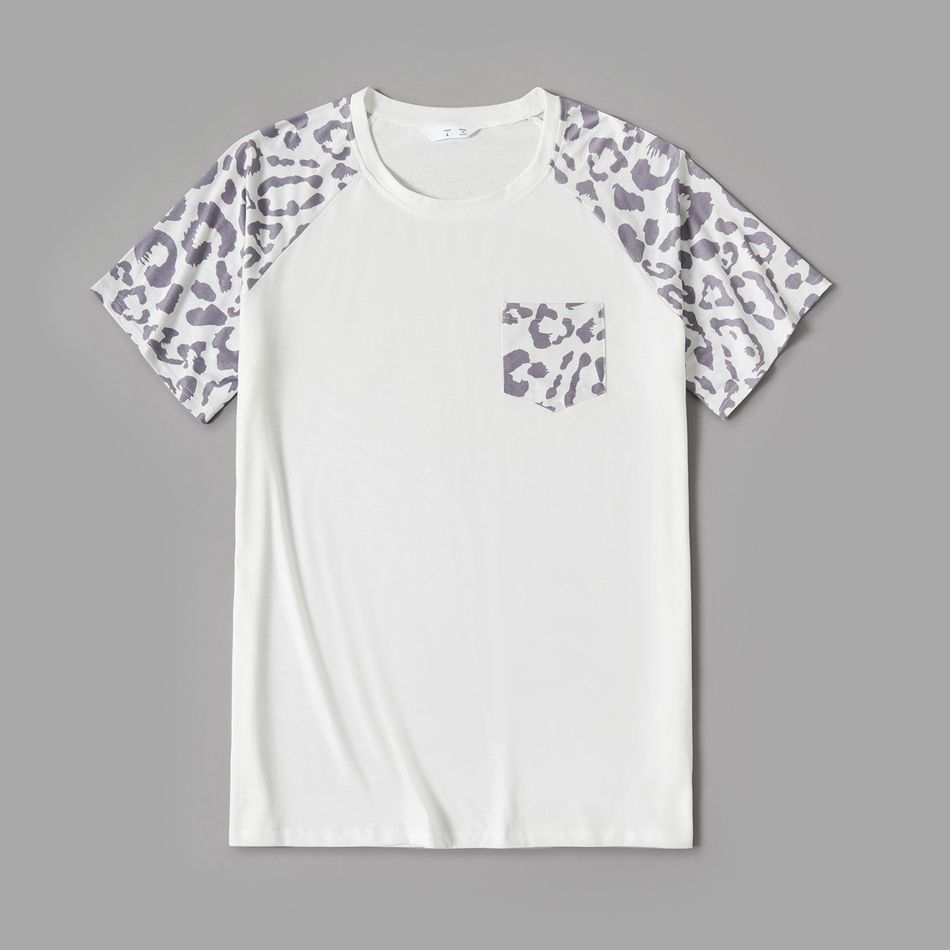 Grey and White Leopard Print Family Matching Sets(Short-sleeve Irregular Midi Dresses and T-shirts) Grey big image 6