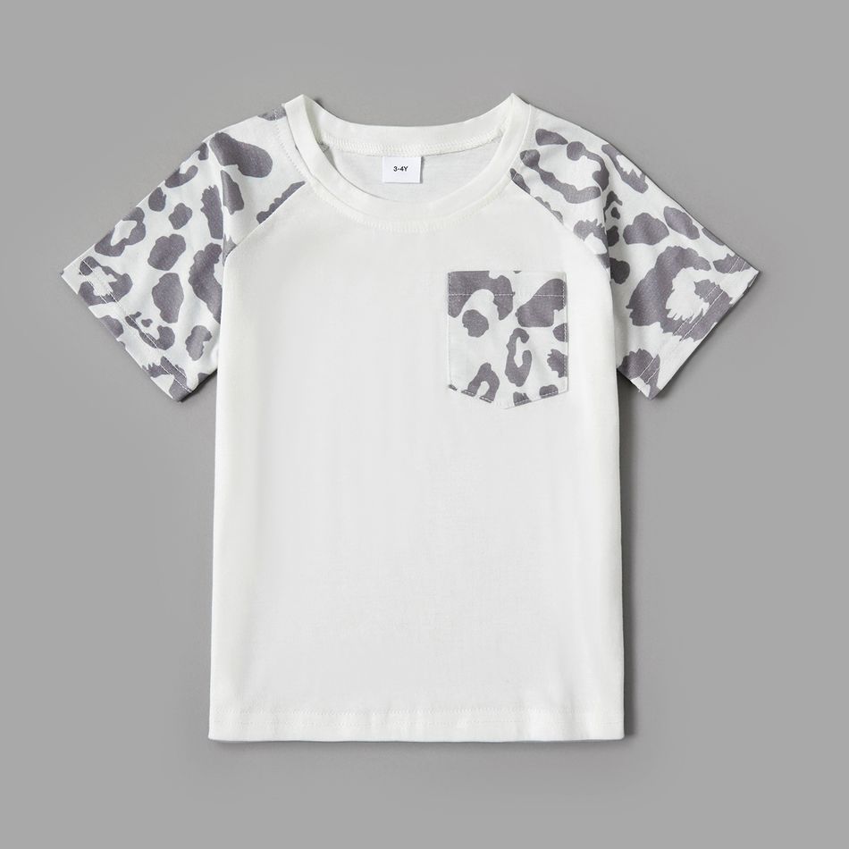 Grey and White Leopard Print Family Matching Sets(Short-sleeve Irregular Midi Dresses and T-shirts) Grey big image 7