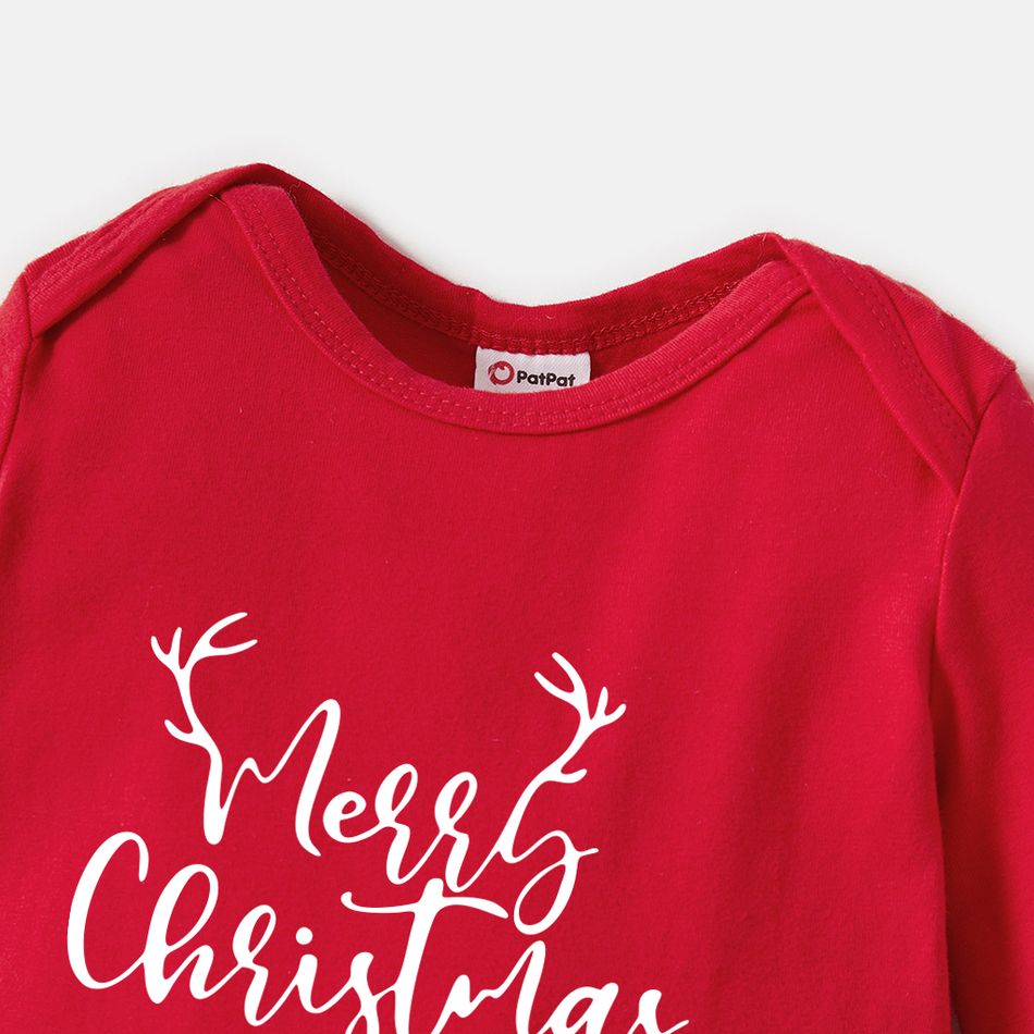 Christmas 100% Cotton Antlers and Letter Print Family Matching Long-sleeve Sweatshirts Red big image 5