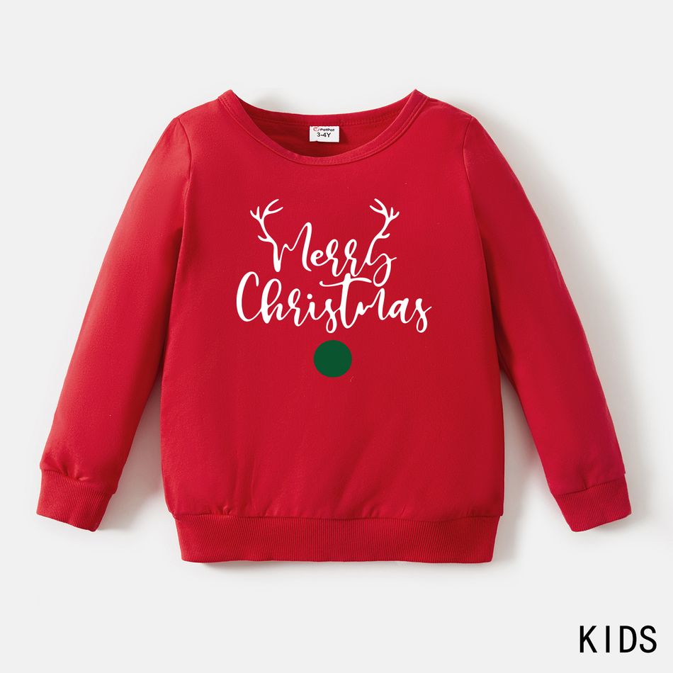 Christmas 100% Cotton Antlers and Letter Print Family Matching Long-sleeve Sweatshirts Red big image 4