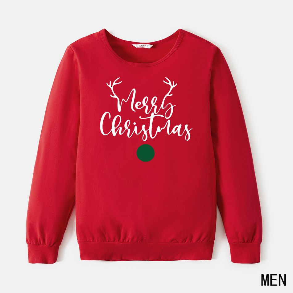 Christmas 100% Cotton Antlers and Letter Print Family Matching Long-sleeve Sweatshirts Red big image 2