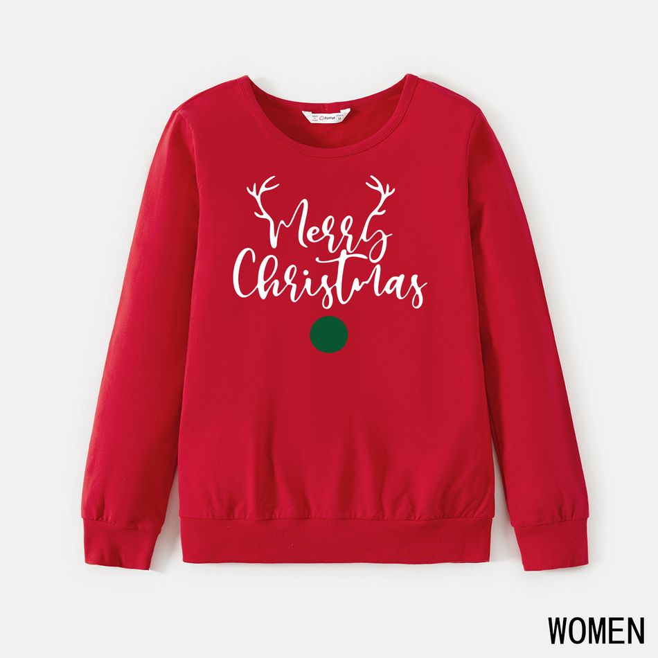 Christmas 100% Cotton Antlers and Letter Print Family Matching Long-sleeve Sweatshirts Red big image 3