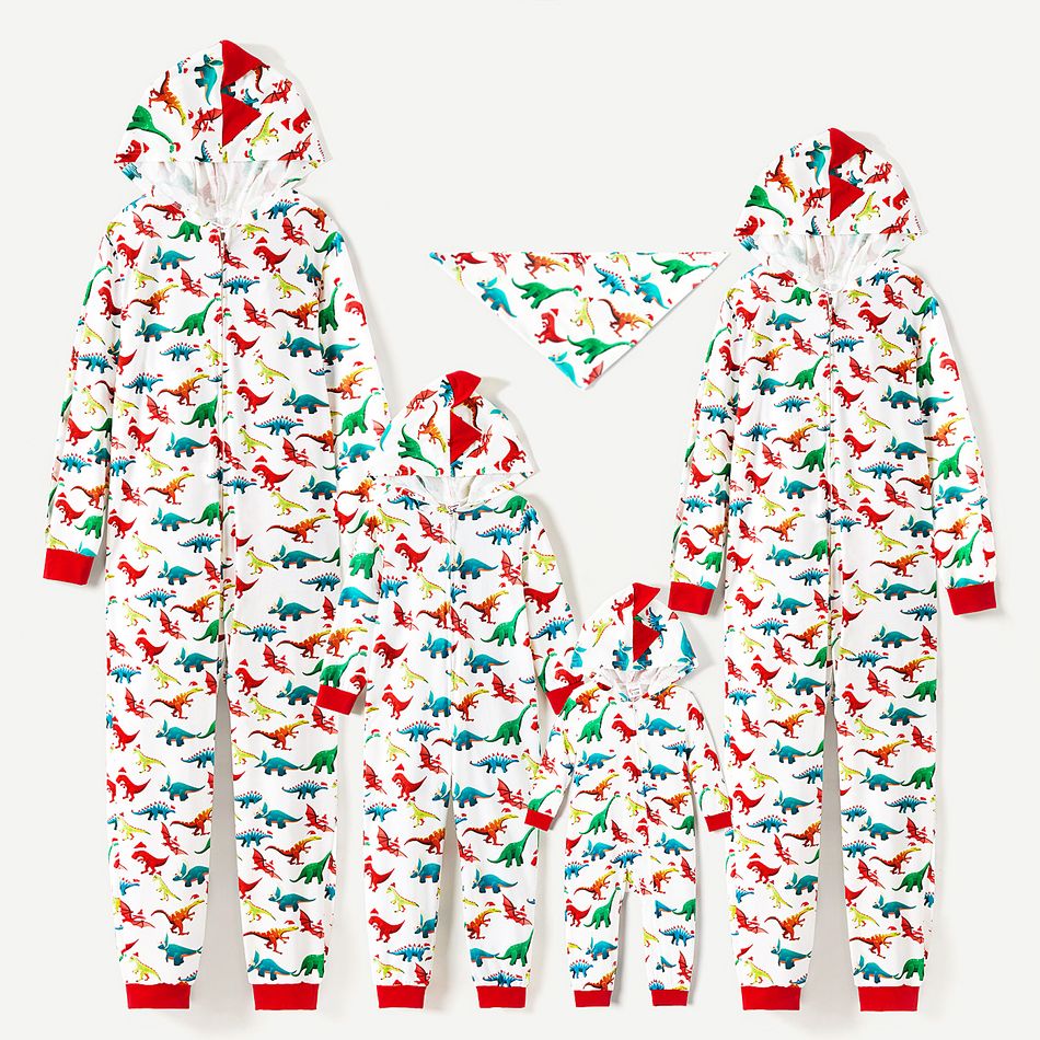 Christmas Dinosaur Print Family Matching Long-sleeve Hooded Onesies Pajamas Sets (Flame Resistant) Multi-color big image 5