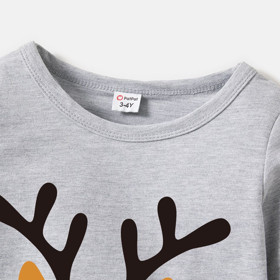 Christmas Family Matching 100% Cotton Deer & Letter Print Long-sleeve Sweatshirts Grey big image 7