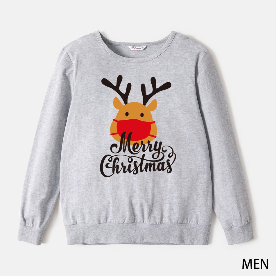 Christmas Family Matching 100% Cotton Deer & Letter Print Long-sleeve Sweatshirts Grey big image 2
