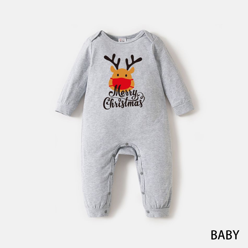 Christmas Family Matching 100% Cotton Deer & Letter Print Long-sleeve Sweatshirts Grey big image 8