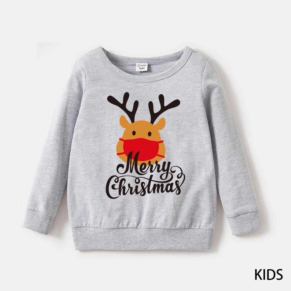 Christmas Family Matching 100% Cotton Deer & Letter Print Long-sleeve Sweatshirts Grey big image 6