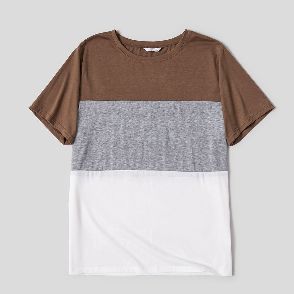 Coffee Floral Print Family Matching Sets(Splicing Coffee Short-sleeve Dresses and Colorblock T-shirts) Coffee big image 9