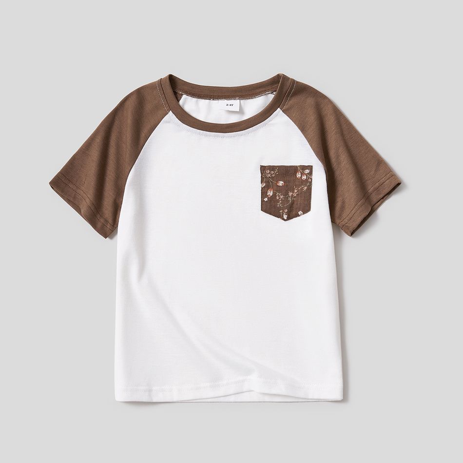 Coffee Floral Print Family Matching Sets(Splicing Coffee Short-sleeve Dresses and Colorblock T-shirts) Coffee big image 11