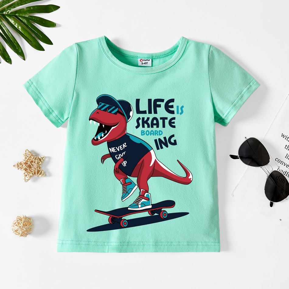 Toddler Boy Graphic Dinosaur and Letter Print Short-sleeve Tee Light Green